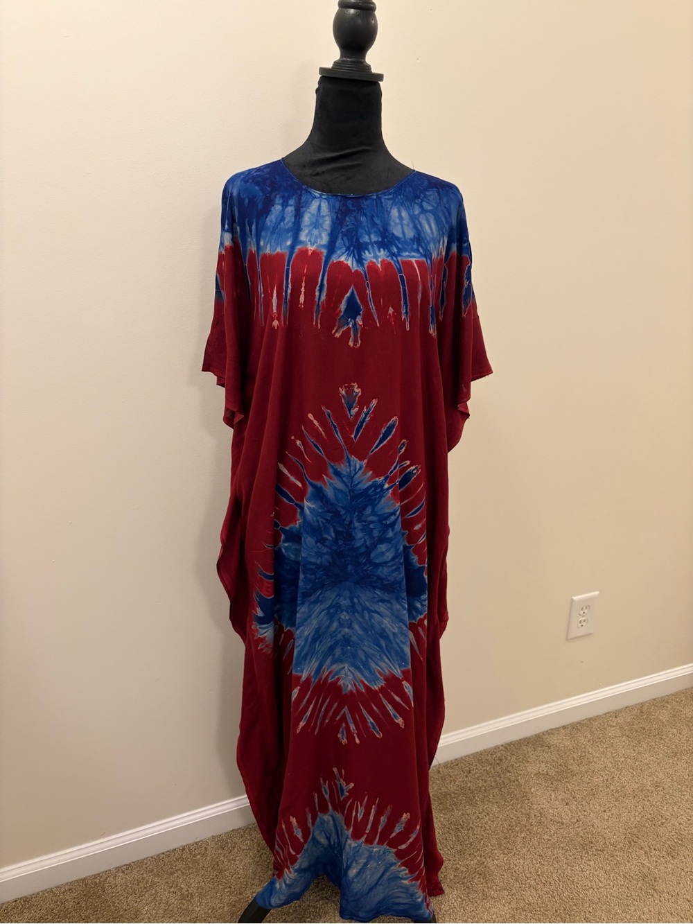 Tie-Dye Maxi Dress in Burgundy and Blue